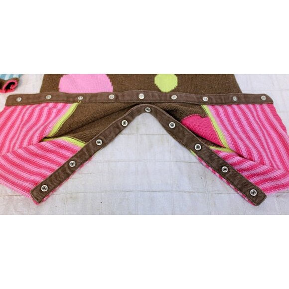 Hanna Andersson Romper Baby Sz 80 US 2 Hooded Sweater Brown Polka Dots Stripes - Picture 5 of 11